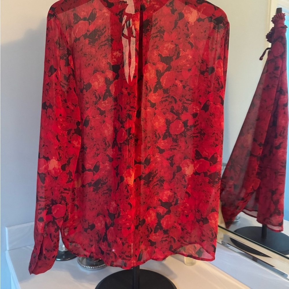 Joe Fresh Red and Black Floral Blouse US Large - Picture 4 of 8